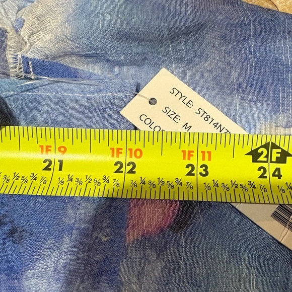 Zac & Rachel Sz M Flounce Sleeves Top Blouse Blue Pink Crinkle Rayon Blend NWT - Picture 6 of 11